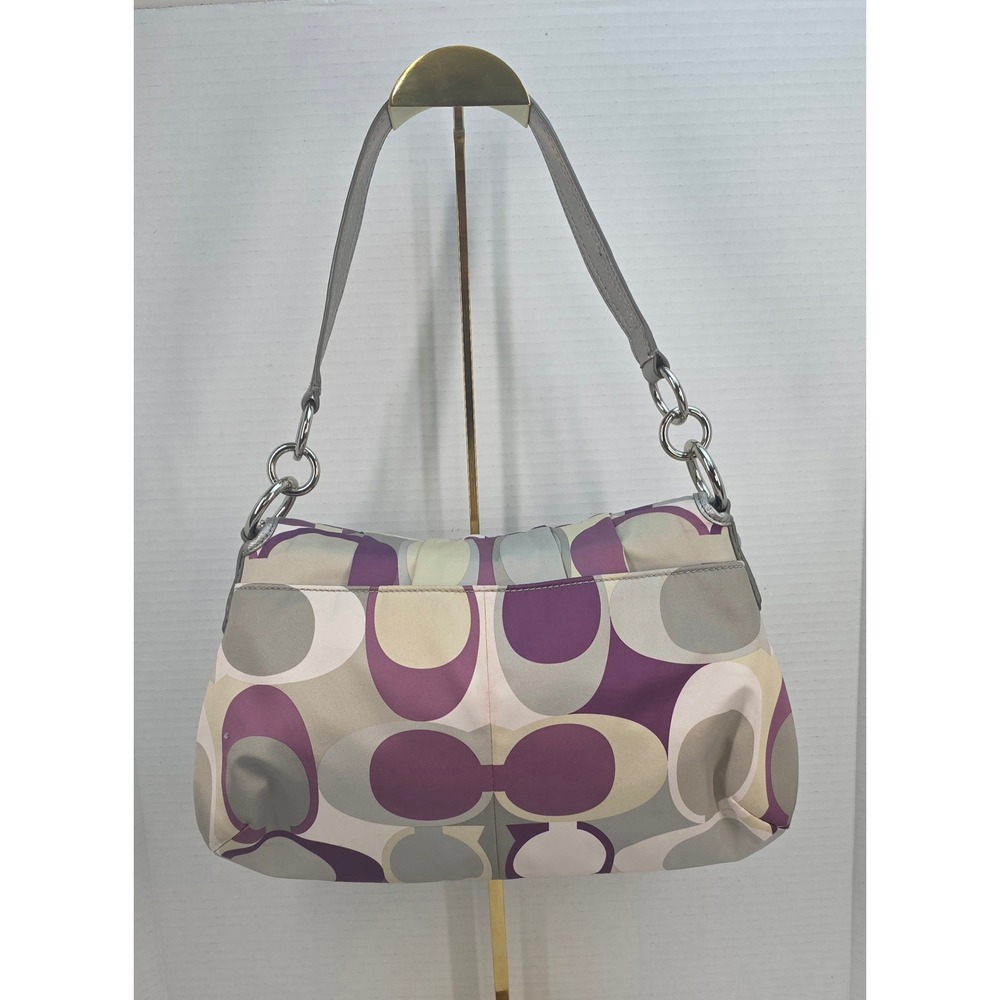 Coach Soho Optic Art Purple Silver Metallic Leather Shoulder Bag F17404 - Picture 2 of 9